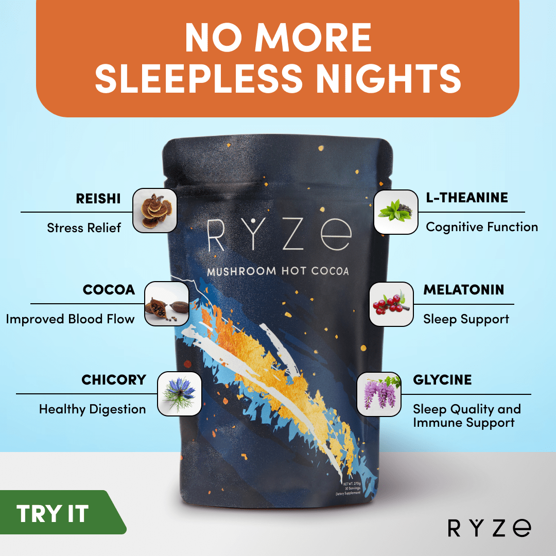 RYZE Hot Cocoa - with 6 Sleep Superfoods to Help Fall Asleep and Stay Asleep - HY7K