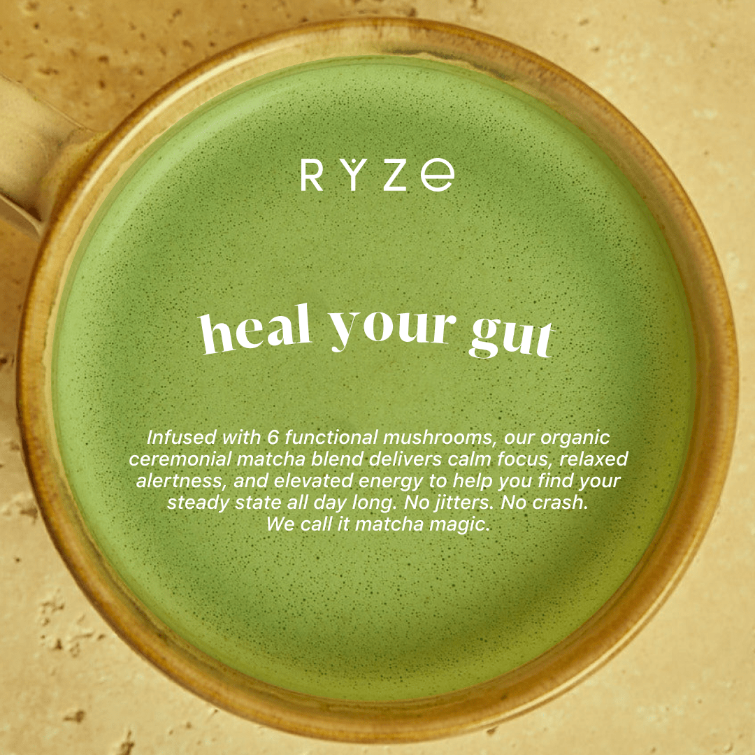 RYZE Mushroom Matcha - with 6 Organic Adaptogenic Mushrooms Grown In USA and Ceremonial-Grade Japanese Matcha - W69L