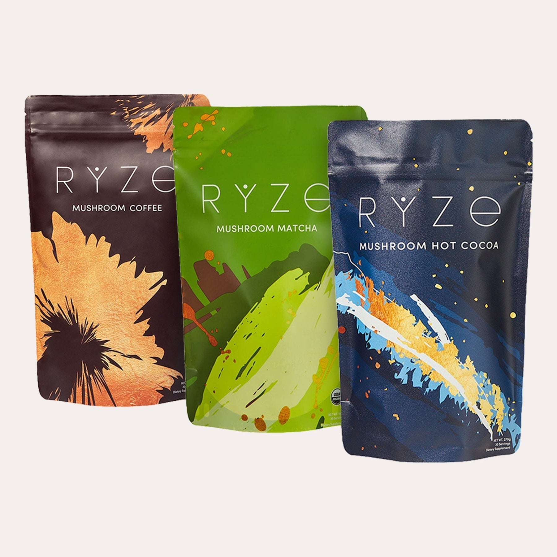RYZE Mushroom Matcha - with 6 Organic Adaptogenic Mushrooms Grown In USA and Ceremonial-Grade Japanese Matcha - W69L